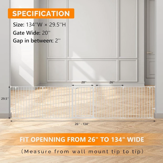 Alt view image 5 of 7 - 120-Inch Wide Metal Baby Safety Fence/Play Yard Adjustable Fireplace Hearth BBQ Fire Gate Christmas Tree Gate 5-Panel Playpen for Toddler/Pet/Puppy/Cat/Dog, 25.39"W x 29.3" H Each Panel, White