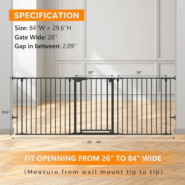 Alt view image 6 of 7 - Baby Safety Gate, 82-Inch Configurable Walk-Through Fence for Toddler/Pet/Dog/Cat/Puppy, Adjustable Metal Barrier for Fireplace/Stairs/Doorways