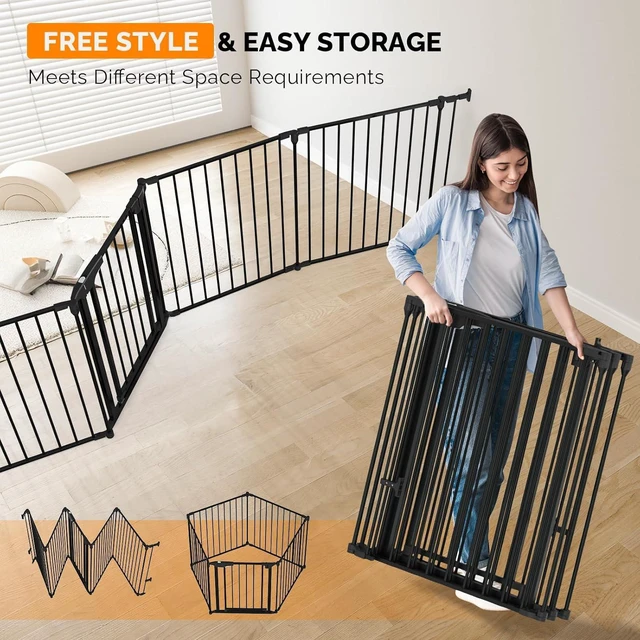 Alt view image 5 of 7 - Baby Safety Gate, 82-Inch Configurable Walk-Through Fence for Toddler/Pet/Dog/Cat/Puppy, Adjustable Metal Barrier for Fireplace/Stairs/Doorways