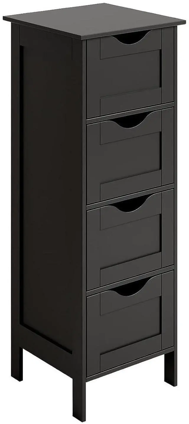 Main image of Slim Bathroom Floor Cabinet, 4-Drawer Wooden Freestanding Storage Unit, Small Side Organizer for Narrow Spaces, Compact Bathroom Storage Cabinet for Kitchen, Hallway & Office, Matte Black