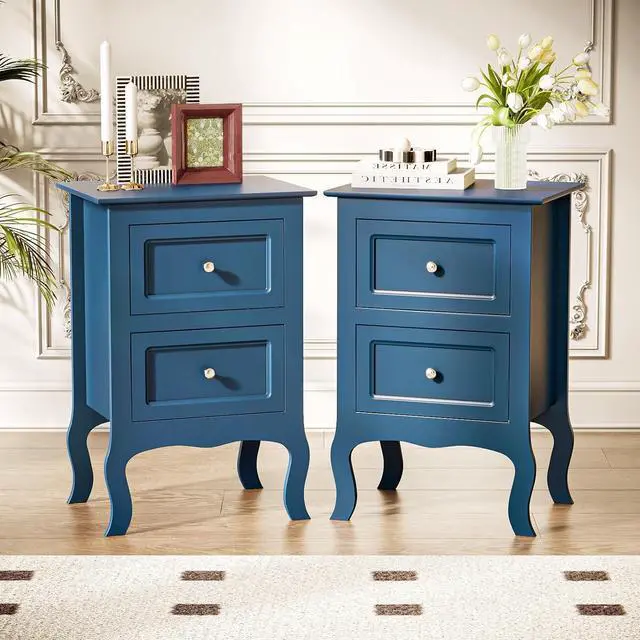 Main image of Blue Nightstand Set of 2, Blue Night Stands with Drawers for Bedroom, Kids Room, Living Room, Wood, 15.75" W x 11.8" D x 23.6" H