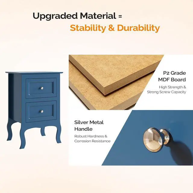 Alt view image 5 of 7 - Blue Nightstand Set of 2, Blue Night Stands with Drawers for Bedroom, Kids Room, Living Room, Wood, 15.75" W x 11.8" D x 23.6" H