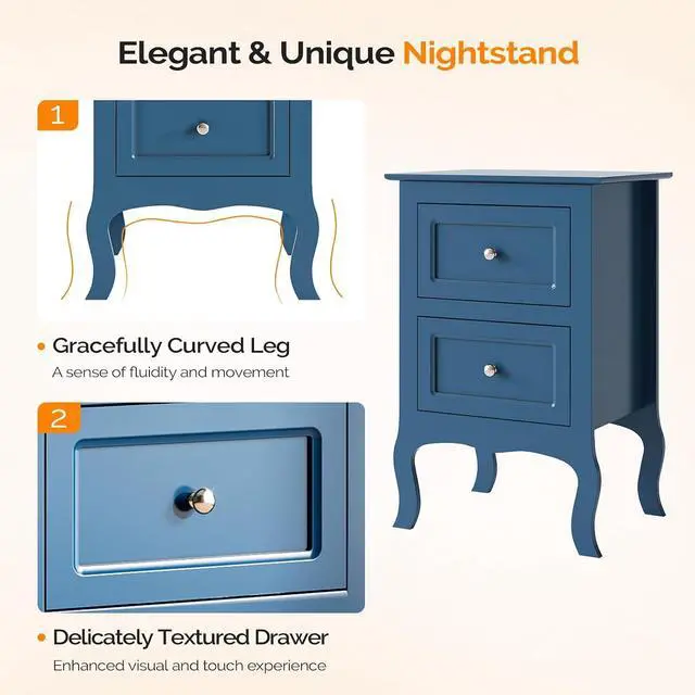 Alt view image 4 of 7 - Blue Nightstand Set of 2, Blue Night Stands with Drawers for Bedroom, Kids Room, Living Room, Wood, 15.75" W x 11.8" D x 23.6" H