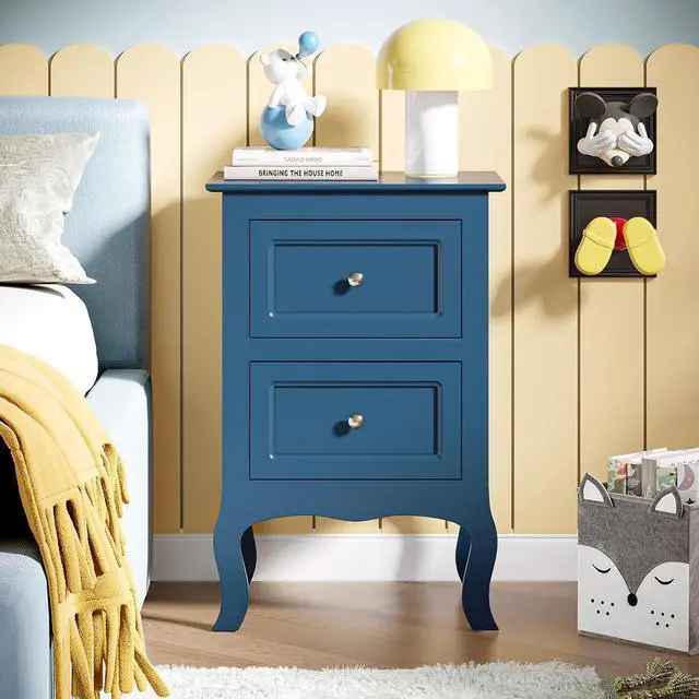 Alt view image 6 of 7 - Blue Nightstand Set of 2, Blue Night Stands with Drawers for Bedroom, Kids Room, Living Room, Wood, 15.75" W x 11.8" D x 23.6" H