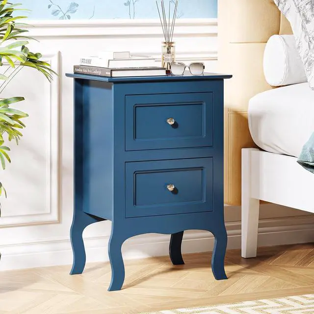 Alt view image 7 of 7 - Blue Nightstand Set of 2, Blue Night Stands with Drawers for Bedroom, Kids Room, Living Room, Wood, 15.75" W x 11.8" D x 23.6" H