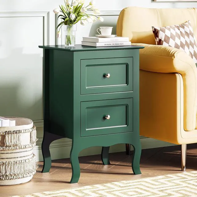 Main image of Green Nightstand with Drawers for Bedroom, Green Night Stand Bedside Table for Small Spaces, Kids Room, Living Room, Dorm, French, 15.75" W x 11.8" D x 23.6" H