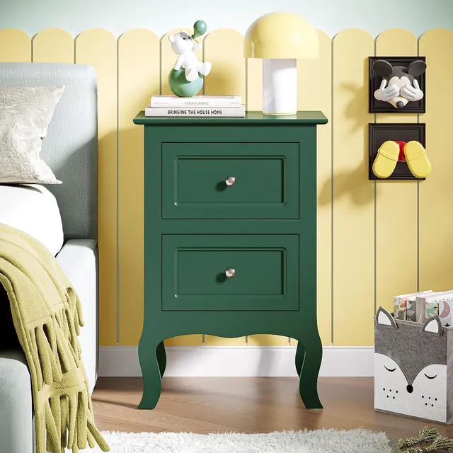 Alt view image 5 of 7 - Green Nightstand with Drawers for Bedroom, Green Night Stand Bedside Table for Small Spaces, Kids Room, Living Room, Dorm, French, 15.75" W x 11.8" D x 23.6" H