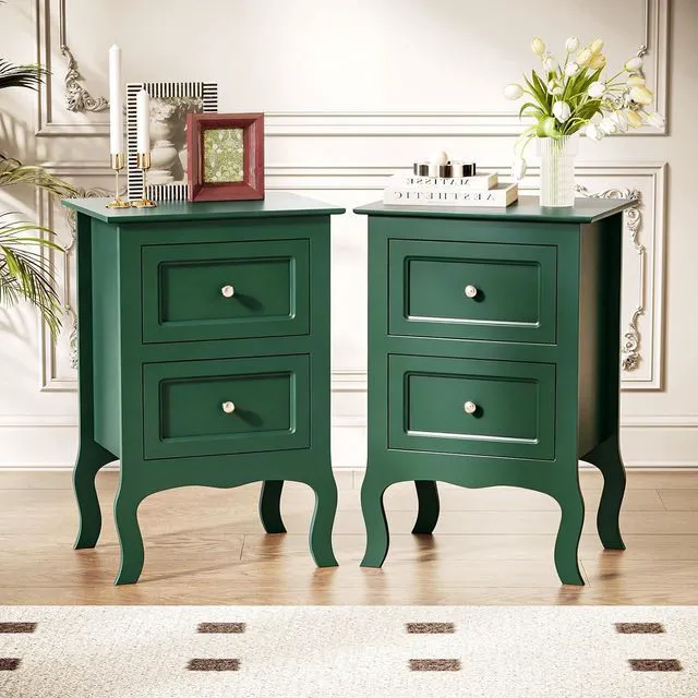 Main image of Green Nightstand Set of 2, Small Green Night Stands for Bedroom, Kids Room, Living Room, Wood, 15.75" W x 11.8" D x 23.6" H