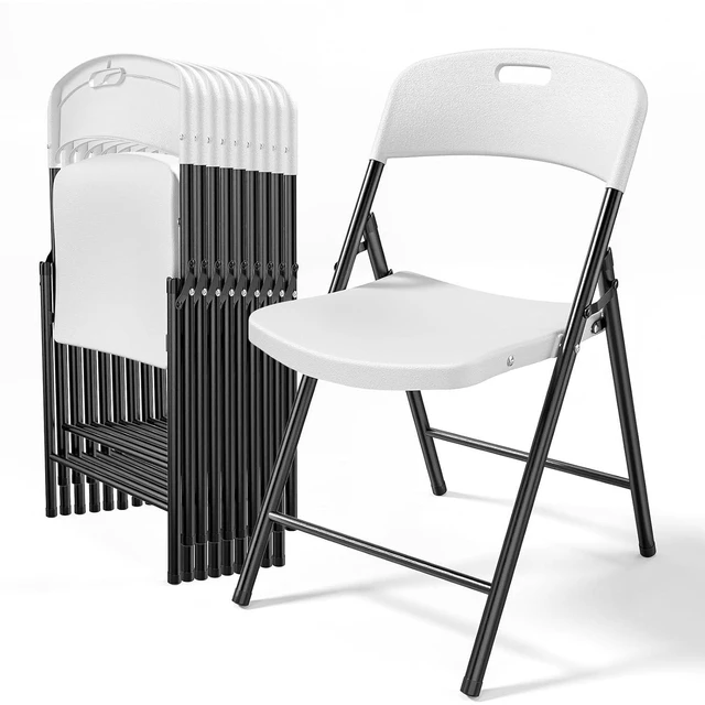 Main image of 10-Pack White Plastic Folding Chairs, Portable Seat with Sturdy Steel Frame for Indoor & Outdoor Use, Perfect for Banquet, Party, Wedding, Office, and Camping