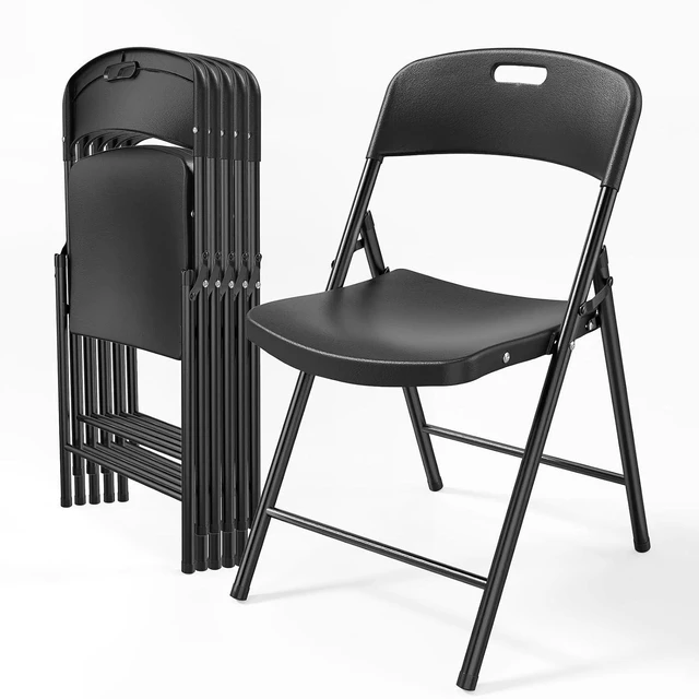 Main image of 6-Pack Black Plastic Folding Chairs, Portable Seat with Sturdy Steel Frame for Indoor & Outdoor Use, Perfect for Banquet, Party, Wedding, Office, and Camping