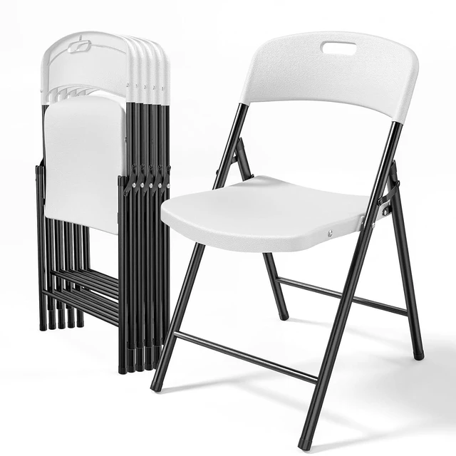 Main image of 6-Pack White Plastic Folding Chairs, Portable Seat with Sturdy Steel Frame for Indoor & Outdoor Use, Perfect for Banquet, Party, Wedding, Office, and Camping