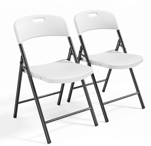 Main image of 2-Pack White Plastic Folding Chairs, Portable Seat with Sturdy Steel Frame for Indoor & Outdoor Use, Perfect for Banquet, Party, Wedding, Office, and Camping