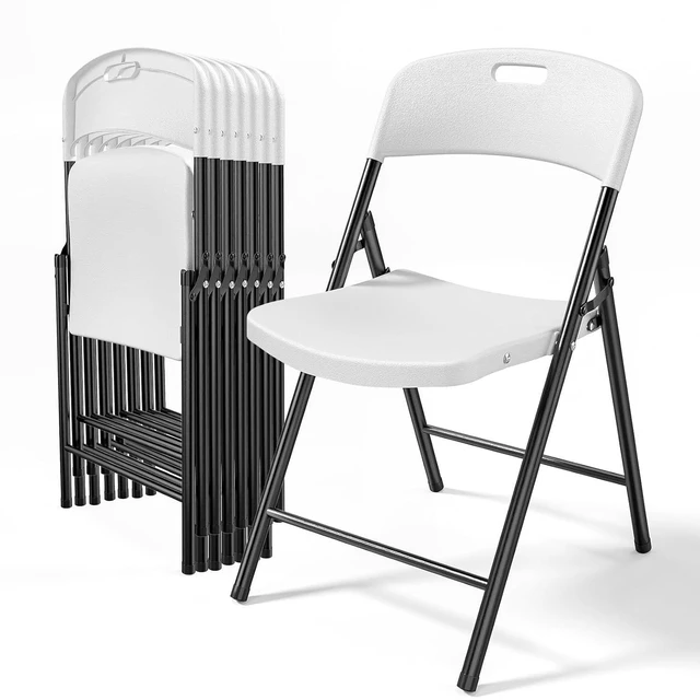 Main image of 8-Pack White Plastic Folding Chairs, Portable Seat with Sturdy Steel Frame for Indoor & Outdoor Use, Perfect for Banquet, Party, Wedding, Office, and Camping