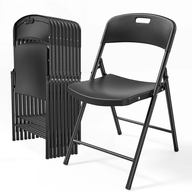 Main image of 10-Pack Black Plastic Folding Chairs, Portable Seat with Sturdy Steel Frame for Indoor & Outdoor Use, Perfect for Banquet, Party, Wedding, Office, and Camping