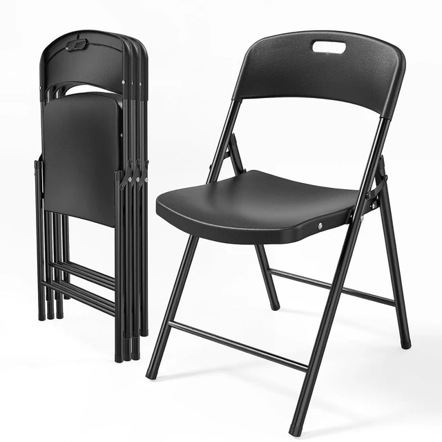 Main image of 4-Pack Black Plastic Folding Chairs, Portable Seat with Sturdy Steel Frame for Indoor & Outdoor Use, Perfect for Banquet, Party, Wedding, Office, and Camping