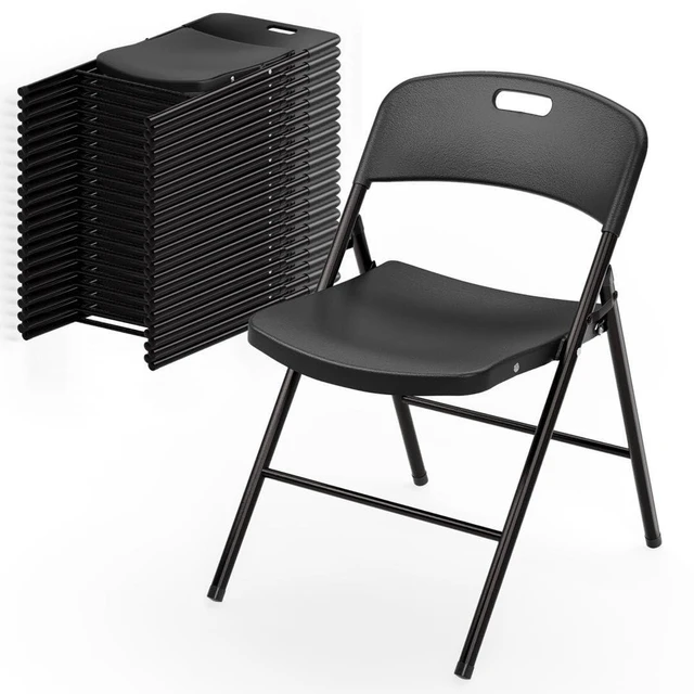 Main image of 20-Pack Black Plastic Folding Chairs, Portable Seat with Sturdy Steel Frame for Indoor & Outdoor Use, Perfect for Banquet, Party, Wedding, Office, and Camping
