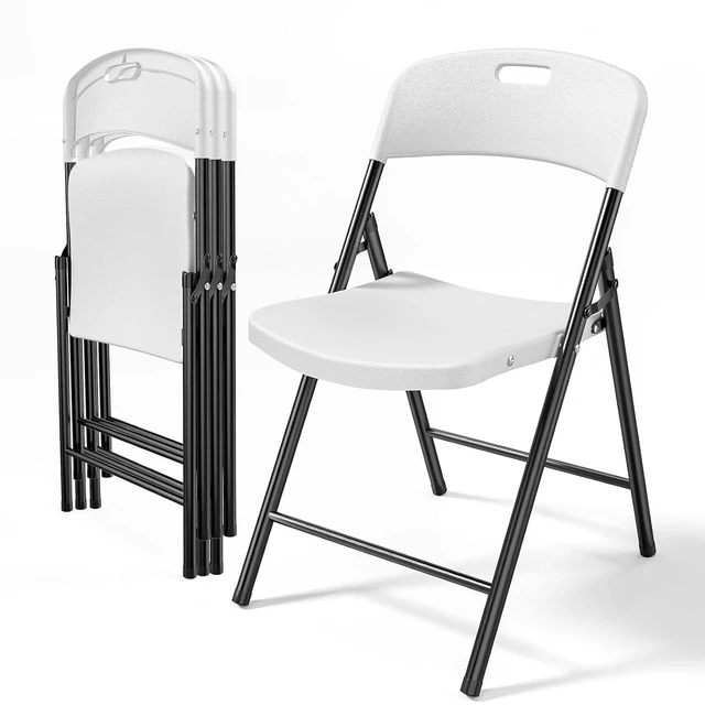 Main image of 4-Pack White Plastic Folding Chairs, Portable Seat with Sturdy Steel Frame for Indoor & Outdoor Use, Perfect for Banquet, Party, Wedding, Office, and Camping