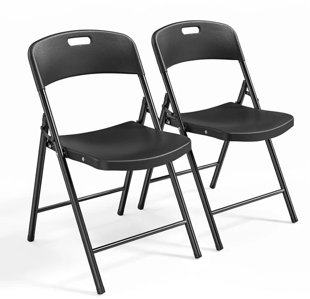 Main image of 2-Pack Black Plastic Folding Chairs, Portable Seat with Sturdy Steel Frame for Indoor & Outdoor Use, Perfect for Banquet, Party, Wedding, Office, and Camping