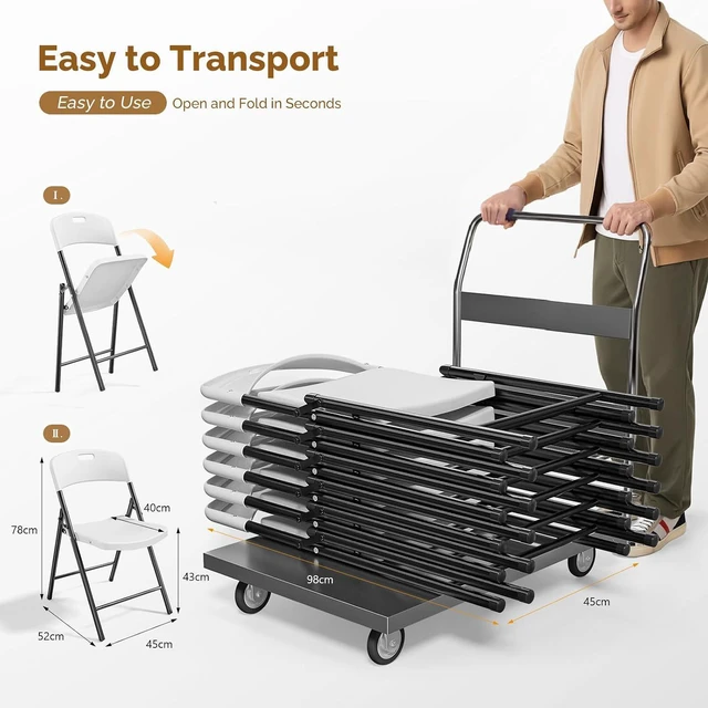 Alt view image 4 of 7 - 8-Pack White Plastic Folding Chairs, Portable Seat with Sturdy Steel Frame for Indoor & Outdoor Use, Perfect for Banquet, Party, Wedding, Office, and Camping