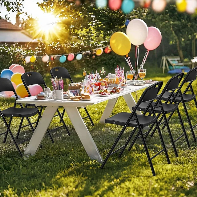 Alt view image 2 of 7 - 4-Pack Black Plastic Folding Chairs, Portable Seat with Sturdy Steel Frame for Indoor & Outdoor Use, Perfect for Banquet, Party, Wedding, Office, and Camping