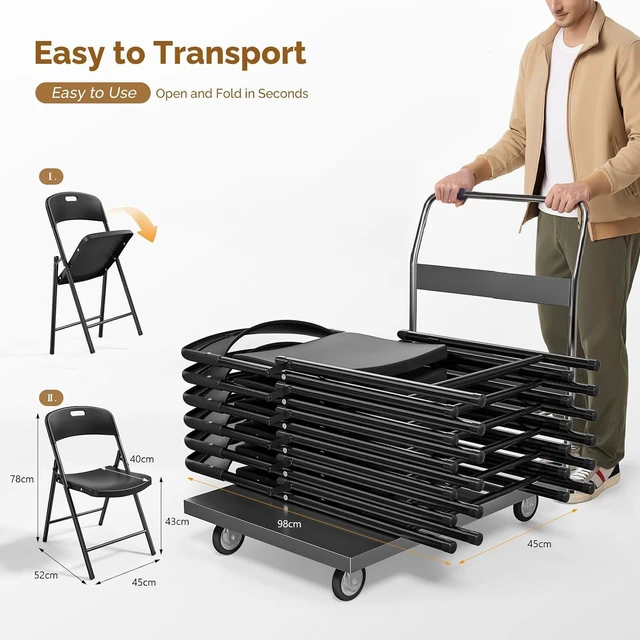 Alt view image 4 of 7 - 4-Pack Black Plastic Folding Chairs, Portable Seat with Sturdy Steel Frame for Indoor & Outdoor Use, Perfect for Banquet, Party, Wedding, Office, and Camping