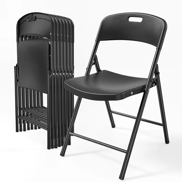 Main image of 8-Pack Black Plastic Folding Chairs, Portable Seat with Sturdy Steel Frame for Indoor & Outdoor Use, Perfect for Banquet, Party, Wedding, Office, and Camping