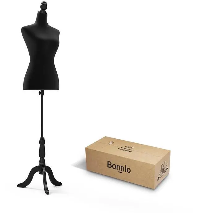 Main image of Female Dress Form Pinnable Mannequin Body Torso with Wooden Tripod Base Stand (Black, 6)