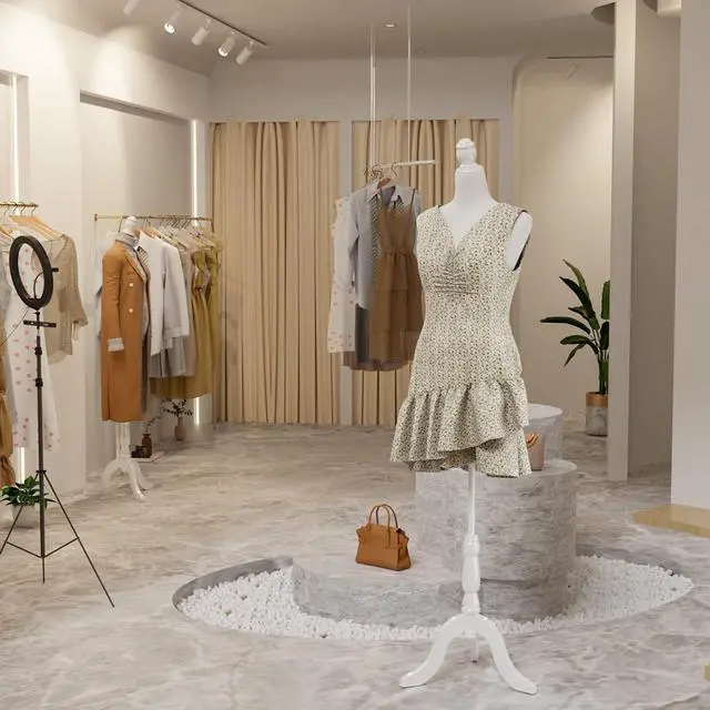 Alt view image 7 of 7 - Female Dress Form Pinnable Mannequin Body Torso with Wooden Tripod Base Stand (White, 2-4)