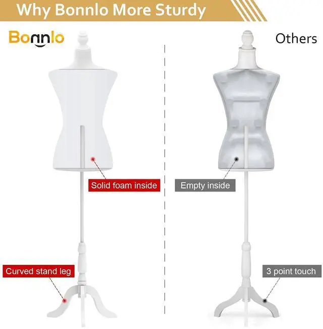 Alt view image 3 of 7 - Female Dress Form Pinnable Mannequin Body Torso with Wooden Tripod Base Stand (White, 2-4)