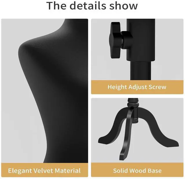 Alt view image 4 of 7 - Female Dress Form Pinnable Mannequin Body Torso with Wooden Tripod Base Stand (Black, 6)