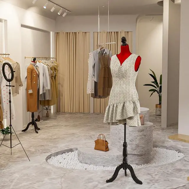 Alt view image 7 of 7 - Female Dress Form Pinnable Mannequin Body Torso with Wooden Tripod Base Stand (Red, 6)