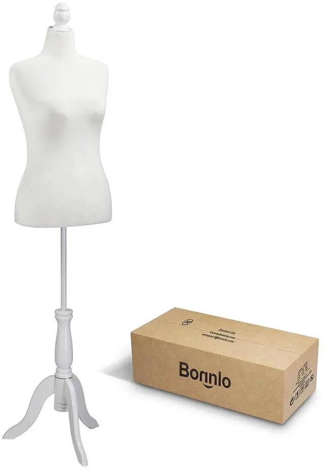 Main image of Female Dress Form Pinnable Mannequin Body Torso with Wooden Tripod Base Stand (White, 10-12)