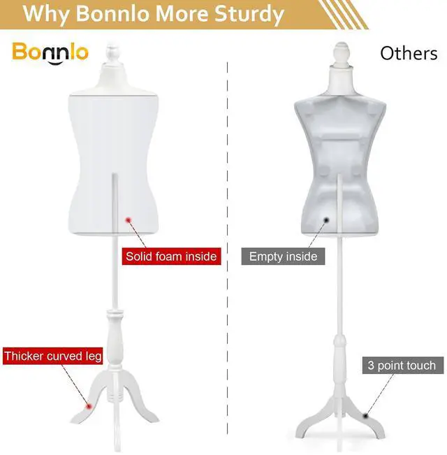 Alt view image 3 of 7 - Female Dress Form Size 10-16, Adjustable Height Torso Body with Upgraded Tripod Stand, Medium Size Mannequin for Sewing and Display (14-16, Black)