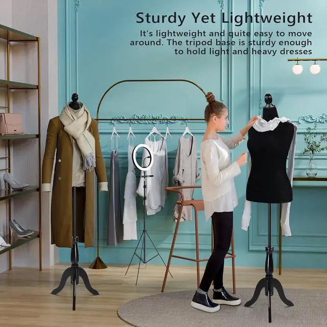 Alt view image 6 of 7 - Female Dress Form Size 10-16, Adjustable Height Torso Body with Upgraded Tripod Stand, Medium Size Mannequin for Sewing and Display (14-16, Black)