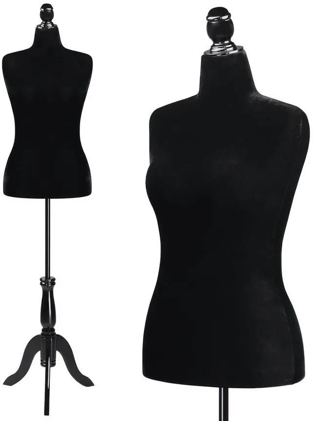 Main image of Female Dress Form Size 10-16, Adjustable Height Torso Body with Upgraded Tripod Stand, Medium Size Mannequin for Sewing and Display (14-16, Black)