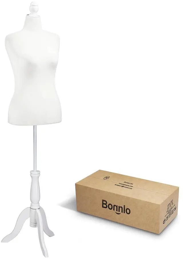 Main image of Female Dress Form Pinnable Mannequin Body Torso with Wooden Tripod Base Stand (White, 14-16)