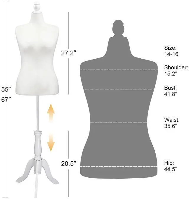 Alt view image 2 of 7 - Female Dress Form Pinnable Mannequin Body Torso with Wooden Tripod Base Stand (White, 14-16)