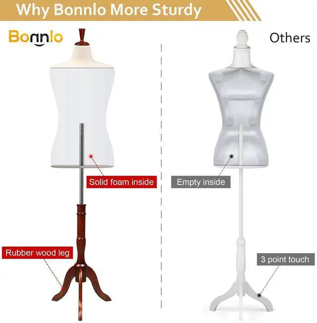 Alt view image 3 of 7 - Female Dress Form Pinnable Mannequin Body Torso with Wooden Tripod Base Stand (Beige, 10-12)