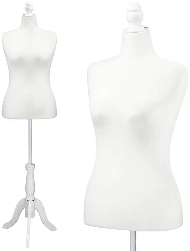 Alt view image 7 of 7 - Female Dress Form Pinnable Mannequin Body Torso with Wooden Tripod Base Stand (White, 14-16)
