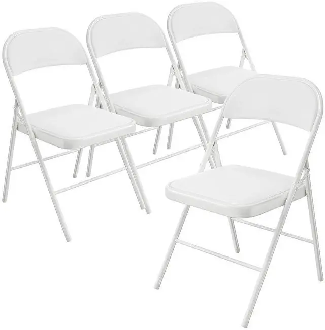 Main image of Folding Chair with Comfortable Padded Cushion and Back, Portable Folding Chairs for Outside, Office Events, Weddings, Pu Leather, 4 White