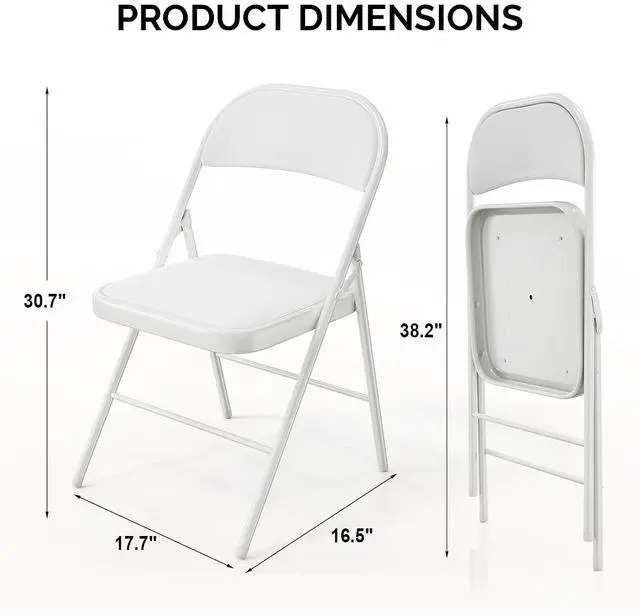 Alt view image 3 of 7 - Folding Chair with Comfortable Padded Cushion and Back, Portable Folding Chairs for Outside, Office Events, Weddings, Pu Leather, 4 White
