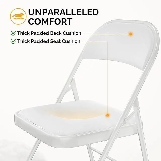 Alt view image 4 of 7 - Folding Chair with Comfortable Padded Cushion and Back, Portable Folding Chairs for Outside, Office Events, Weddings, Pu Leather, 4 White