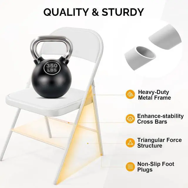 Alt view image 5 of 7 - Folding Chair with Comfortable Padded Cushion and Back, Portable Folding Chairs for Outside, Office Events, Weddings, Pu Leather, 4 White