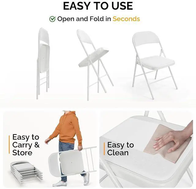 Alt view image 6 of 7 - Folding Chair with Comfortable Padded Cushion and Back, Portable Folding Chairs for Outside, Office Events, Weddings, Pu Leather, 4 White
