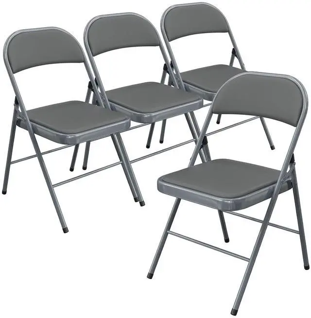 Main image of Folding Chair with Comfortable Padded Cushion and Back, Portable Folding Chairs for Outside, Office Events, Weddings, Pu Leather, 4 Gray