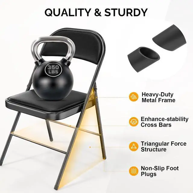 Alt view image 5 of 7 - Folding Chair with Comfortable Padded Cushion and Back, Portable Folding Chairs for Outside, Office Events, Weddings, Pu Leather, 4 Black