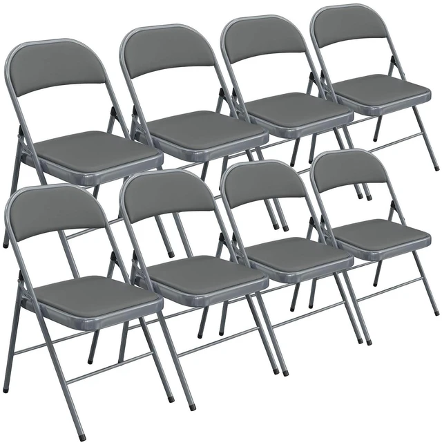 Main image of Folding Chair with Comfortable Padded Cushion and Back, Portable Folding Chairs for Outside, Office Events, Weddings, Pu Leather, 8 Gray