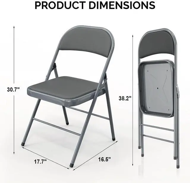 Alt view image 3 of 7 - Folding Chair with Comfortable Padded Cushion and Back, Portable Folding Chairs for Outside, Office Events, Weddings, Pu Leather, 4 Gray