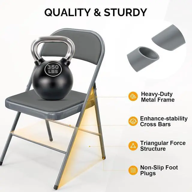 Alt view image 5 of 7 - Folding Chair with Comfortable Padded Cushion and Back, Portable Folding Chairs for Outside, Office Events, Weddings, Pu Leather, 4 Gray