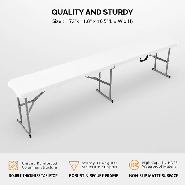 Alt view image 3 of 7 - 6 FT Plastic Folding Bench with Handle, Sturdy Metal Frame, Perfect for Indoor/Outdoor Party, Picnic, Camping, Restaurant, Dinning Room, Cafe, Wedding and Commercial Events,1P
